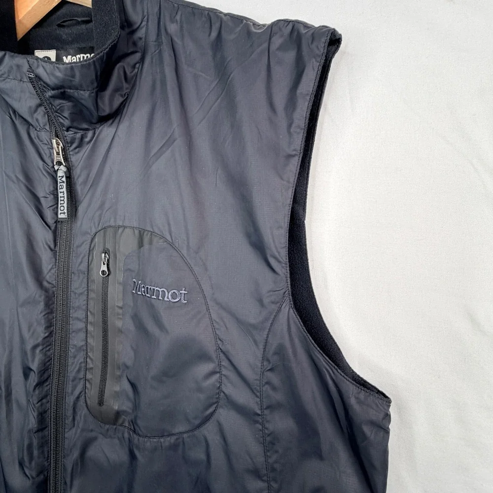 Marmot Full Zip Fleece Lined Vest XL Black Ripstop Shell Outdoor Hiking
